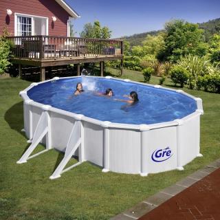 Set piscina prefabricata ATLANTIS ovala cu pereti metalici albi 610 x 375 h 132cm