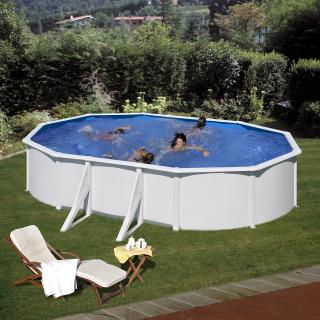 Set piscina prefabricata Gre ovala cu pereti metalici albi 610 x 375 h 120cm