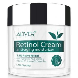 Crema de zi si noapte Aliver Retinol pentru fata, gat si decolteu cu 2,5% retinol activ + acid hialuronic, aloe si ceai verde, 50 ml