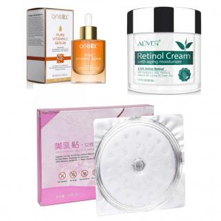 Pachet Glow Crema cu retinol ALIVER + Masca crestere sani + Serum Vitamina C pura ONE1X