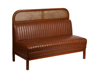 Canapea din lemn si ratan, piele ecologica, maro, 100 cm - MERCI