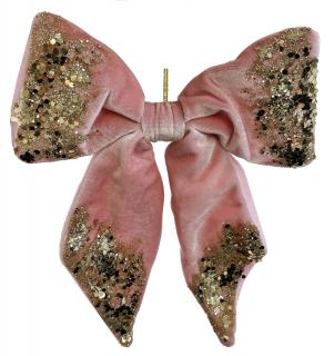 Glob decorativ, fundita catifea roz cu sclipici auriu, 22 cm