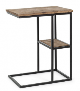 Masuta laterala cu polita, metal negru, lemn mango - WALTON