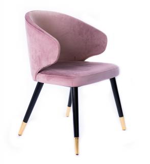 Scaun din lemn negru, tapitat in catifea roz - SIGMA