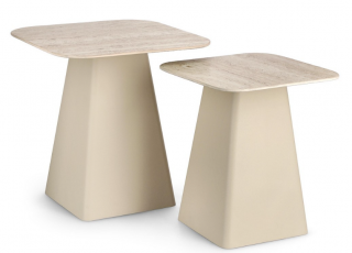 Set 2 masute de cafea, ceramica, aspect de travertin - HARDY SQ