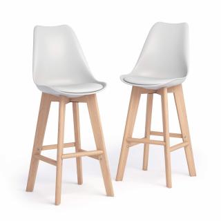 Set 2 scaune de bar din lemn, albe - GRETA