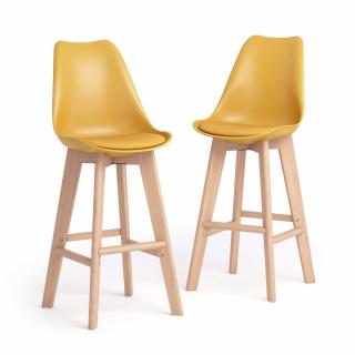 Set 2 scaune de bar din lemn, galbene - GRETA