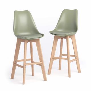 Set 2 scaune de bar din lemn, verde salvie - GRETA