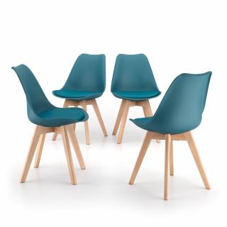 Set de 4 scaune albastru petrol cu picioare din lemn de fag - GRETA