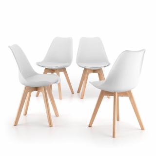 Set de 4 scaune albe cu picioare din lemn de fag - GRETA