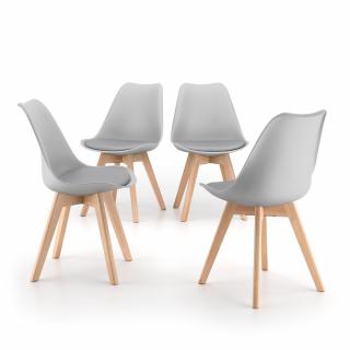 Set de 4 scaune gri cu picioare din lemn de fag - GRETA