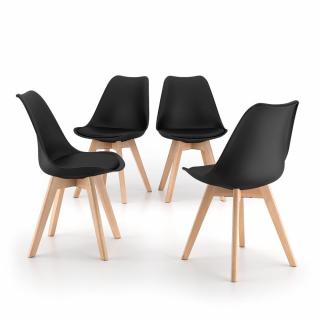 Set de 4 scaune negre cu picioare din lemn de fag - GRETA