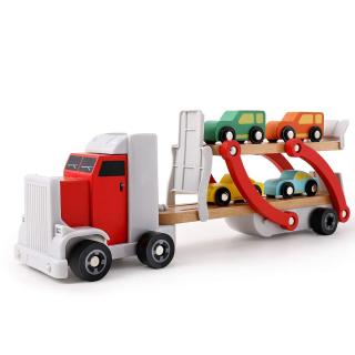 Camion din lemn cu platforma si masinute Top Bright, multicolor