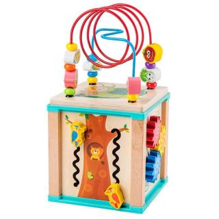 Cub educativ cu activitati Montessori din lemn Bufnita 5 in 1, multicolor