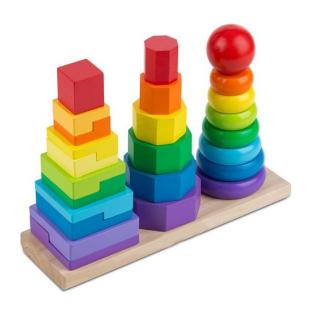 Jucarie din lemn Montessori de stivuire 3 in 1, multicolor