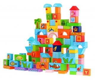 Set cuburi de construit din lemn, 100 piese, Ocean Blocks