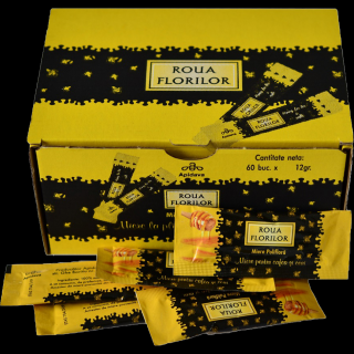 Stick-uri Plicuri miere poliflora pentru cafea si ceai, 60 buc x 12 g, Roua Florilor, Apidava, Roua Florilor