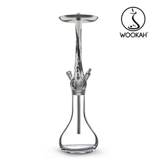 Narghilea WOOKAH din lemn, model White Black, Vas transparent