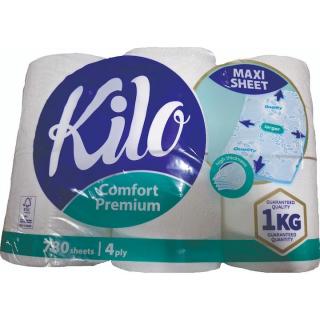 Hartie igienica Kilo Confort Premium, 4 straturi, 6 role