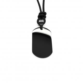 Pandantiv Dog Tag Negru Inox Snur Piele