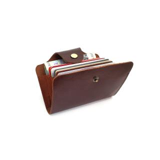 Portcard piele naturala, portofel minimalist cu capsa cu 10 compartimente pentru carduri
