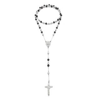 Rozariu inox argintiu, negru, lant cu cruciulita