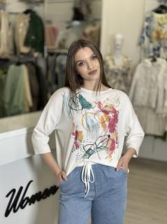 Bluza alba cu imprimeu roz
