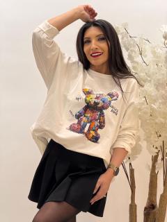 Bluza alba cu ursulet