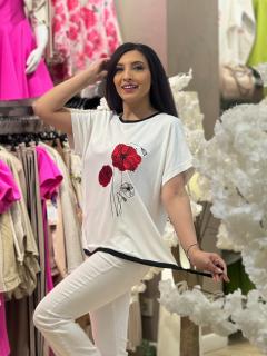 Bluza cu imprimeu maci rosii