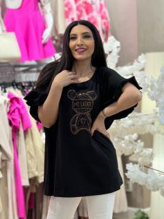 Bluza cu imprimeu ursulet si volanase la maneca
