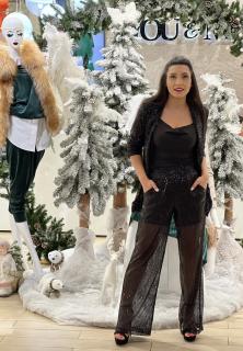 Pantaloni evazati cu paiete in partea de sus