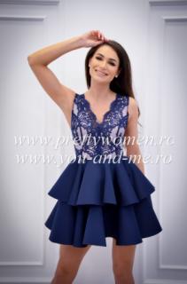 Rochie bleumarin cu volane