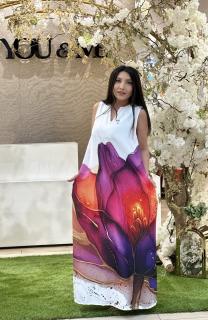 Rochie cu imprimeu floare mare colorata