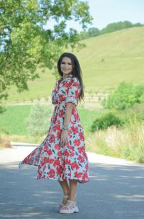 Rochie din bumbac cu flori rosii