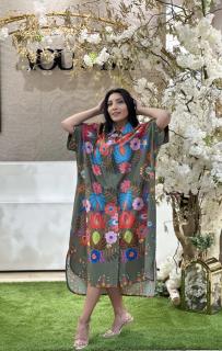 Rochie din bumbac cu maneca si imprimeu colorat