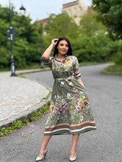 Rochie lunga cu imprimeu floral si cordon in talie