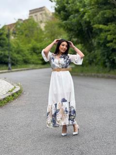 Rochie lunga cu imprimeu fluturi si flori