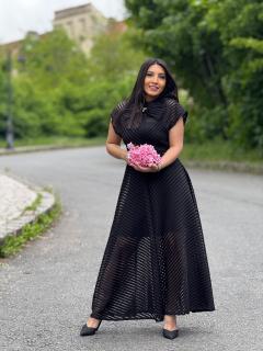 Rochie lunga eleganta cu dungi si transparente