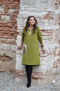 Rochie verde cu buzunar aplicat si nasturi crem