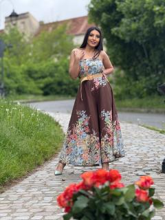 Salopeta cu imprimeu floral si curea in talie