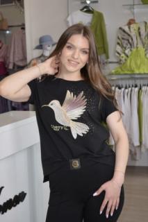 Tricou cu imprimeu colibri cu pietricele
