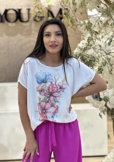 Tricou cu imprimeu flori roz