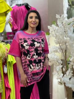 Tricou degrade oversized cu Mickey Mouse brodat