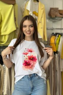 Tricou din bumbac cu imprimeu floral roz