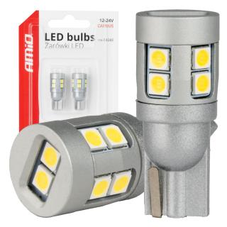Bec LED CANBUS T10 W5W 12SMD 3030 Alb, 12V 24V