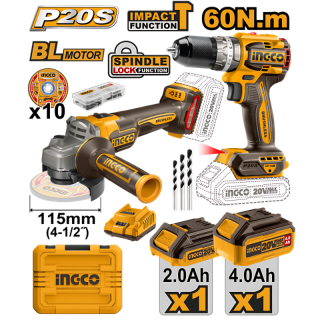 Bormasina cu Impact fara perii, 20V, 66Nm, 13Nm, Mandrina Metalica, Kit complet cu acumulatori, 47 accesorii