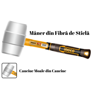 Ciocan cauciuc moale, alb, maner fibra 450g