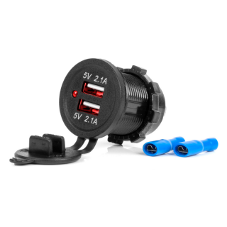 Incarcator Auto Incastrabil 12 24V, 2 x USB, Impermeabil, QC3.0, MOD-04, lumina rosie