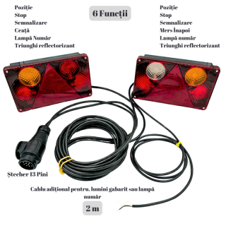 Kit instalatie lampi stop, semnalizare, triple remorca, 7 functii, 7.5m + 2m + 2m, 13pini, 23.2 x 14.15cm
