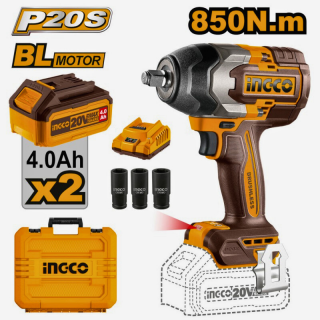 Masina de insurubat cu impact 850Nm, 20V, trusa cu acumulatori si incarcator